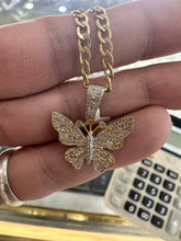 Load image into Gallery viewer, .43ct diamond butterfly and cuban necklace