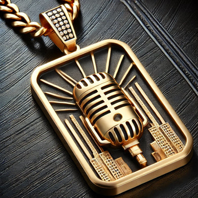 Hip Hop-Inspired Men’s Pendant – Gold & Diamond Microphone Design